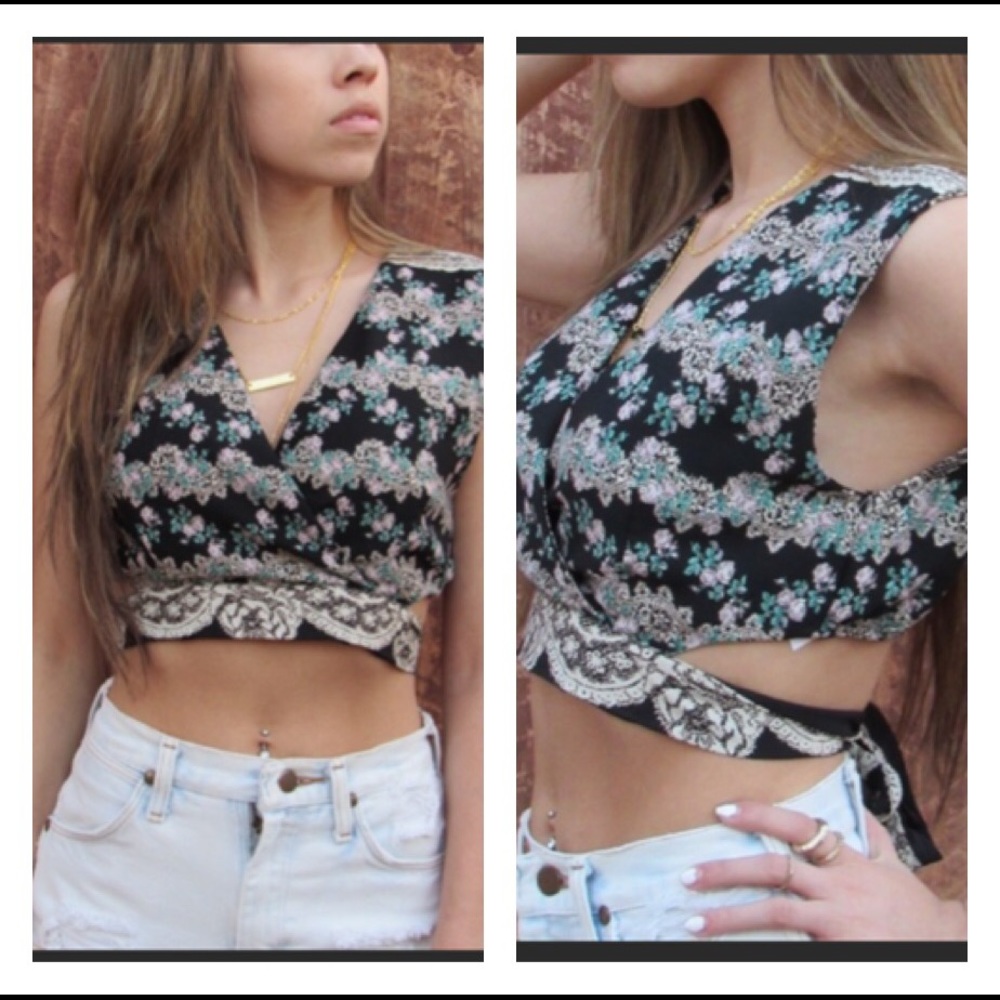 NWT. Floral Wrap Crop top avail sml med n lrg